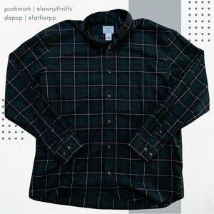 LL Bean Men's Green Plaid Button-down Shirt Slightly Fitted Large 100% cotton